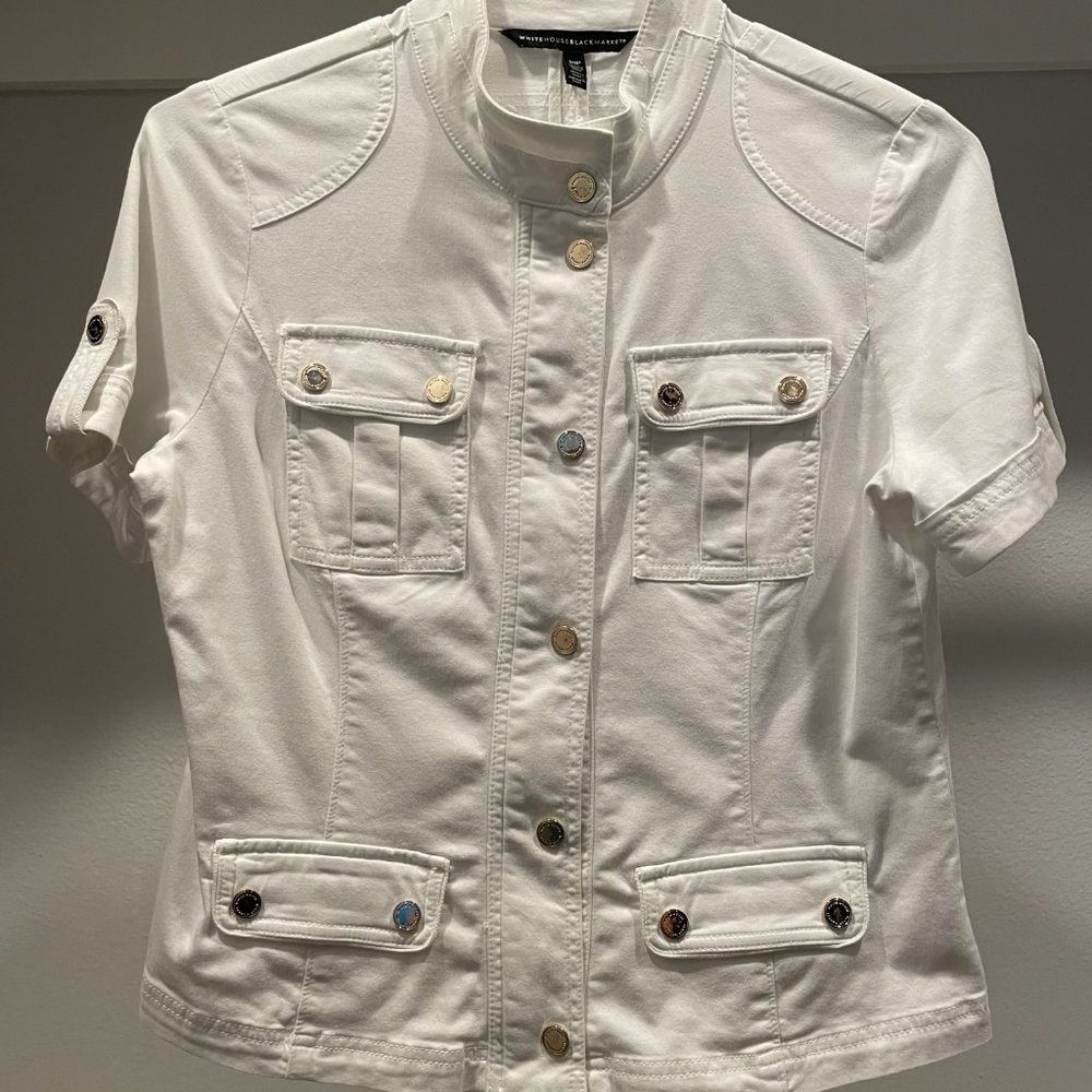 White House Black Market Short Sleeve White Jacket